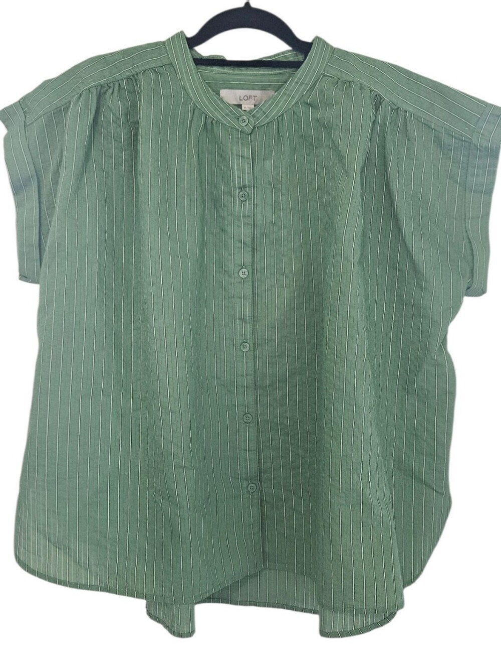 NWT LOFT Green Striped Short Sleeve Dolman Button Down Blouse (XL)